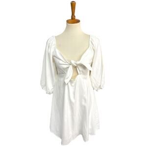 NWT She + Sky White Puff Sleeve Mini Lined Dress Feminine  Romantic Size Large